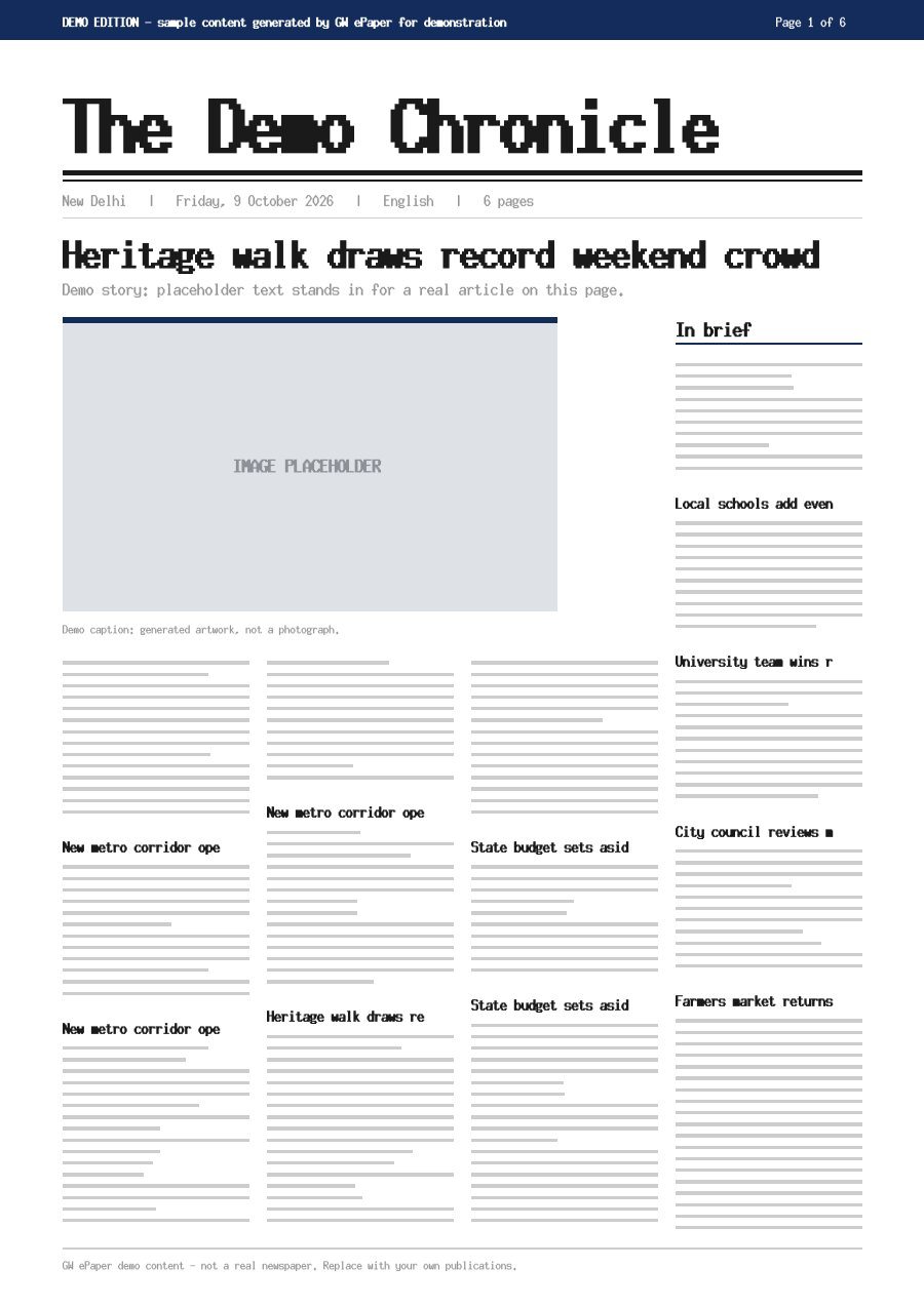Front page of The Demo Chronicle, 9 October 2026