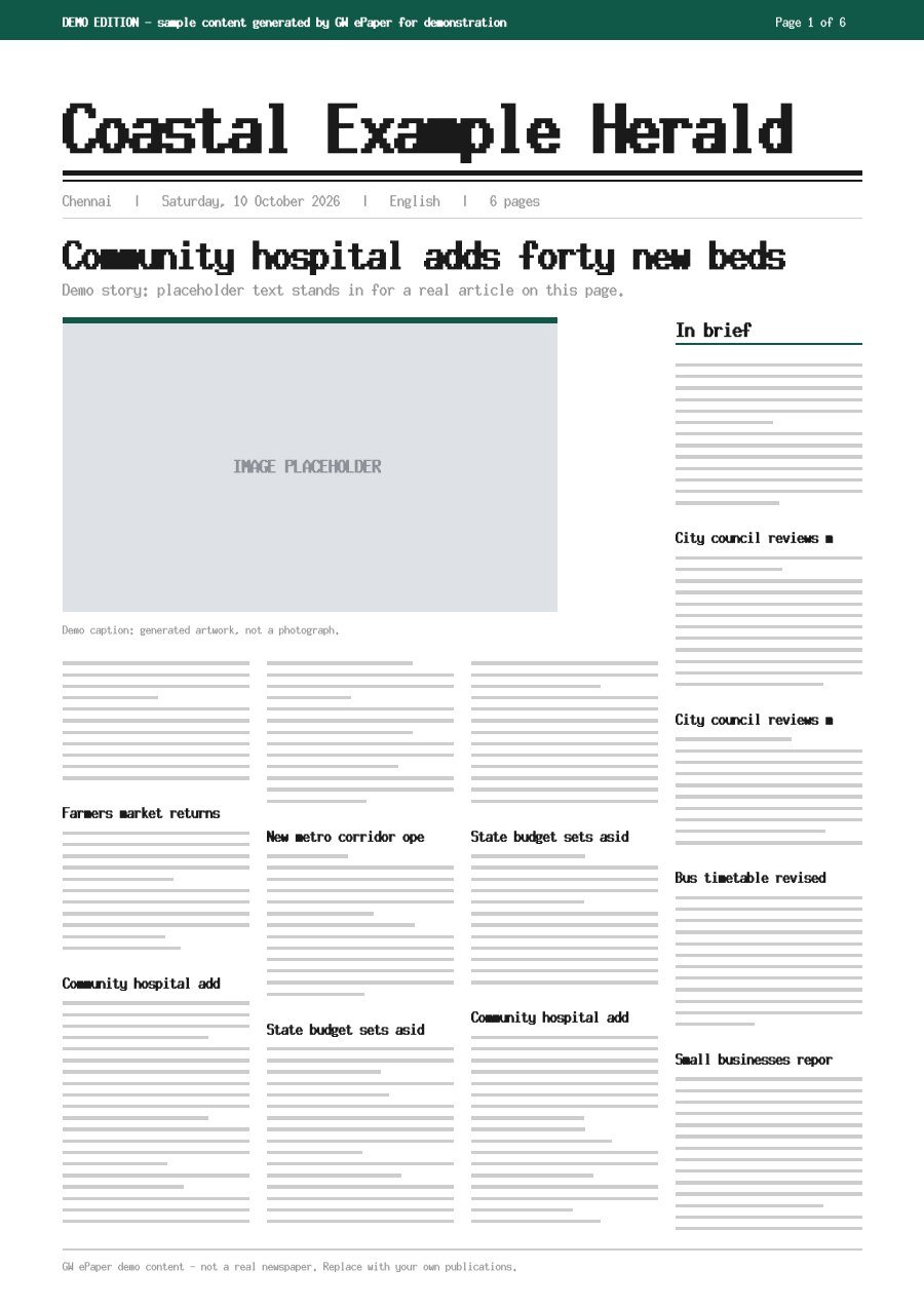Front page of Coastal Example Herald, 10 October 2026